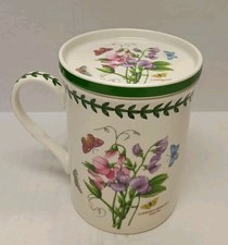 Portmeirion Botanic Garden "Sweet Pea" 12 oz Floral Coffee Tea Cup & Coaster/Lid