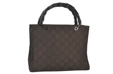 Authentic GUCCI Bamboo Shoulder Hand Bag GG Nylon Leather 0021016 Brown 1811N