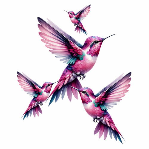 Pink humming bird - x4,