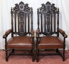 Lovely Pair Of Two Victorian Oak Armchairs In Jacobean Style