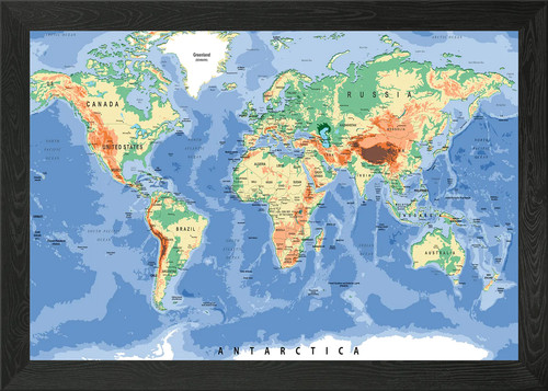 World map framed wall art - framed,