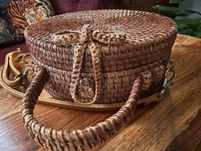 Round Woven Rattan Wicker Straw Shoulder Bag Crossbody Purse Vintage Retro