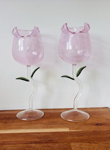 Pair vintage pink tulip - vintage, wine