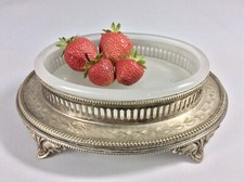 Antique Silver Plate Dish Bowl Oval Opaline Glass Victorian 1900 Tafelaufsatz 