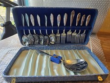 Vintage Cased Chrome On Nickel Sheffield 84 Dessert Spoon And Fork Set Cutlery