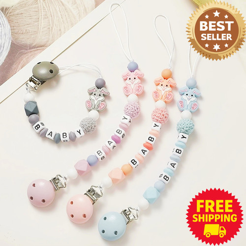 Wooden crochet baby dummy clip - crochet,