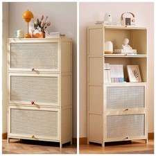 Rattan Sideboard Cabinet 3-4 Tier Storage Cupboard Shelf Living Room Kitchen