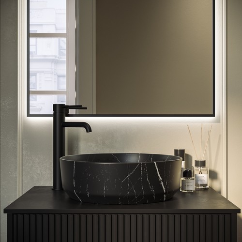 Marble effect black round - black,