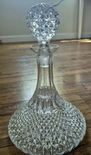 Vintage Italian Diamond Cut  Ships  Decanter With Stopper 11" Tall 7.5 " Base