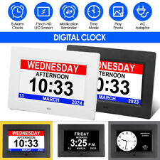 7" Large Dementia Clock Digital Calendar Day Clocks LCD Alarm Clock Wall/Desk UK