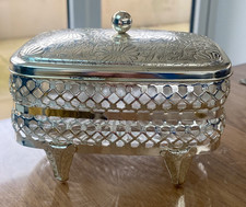 Vintage Maywell Silver Plate Trinket Box Butter with Glass Dish Insert