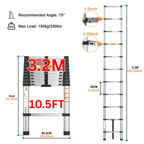 2m stainless steel - 3.2m,