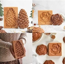 Christmas Wooden Gingerbread Carved Shortbread Mold Cookie Cutter Molds