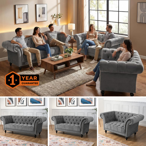 Grey velvet chesterfield - grey, sofa
