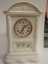 Vintage Belleek Glenveigh Porcelain Shamrock Mantel Clock new battery working