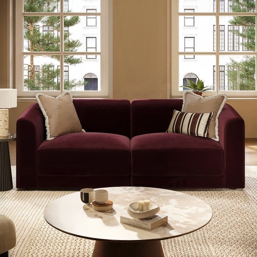 Burgundy velvet curved modular - velvet,
