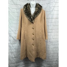 Eastex VTG Wool Cashmere Coat Brown Camel Tan Size 14 Removable Fur Collar Beige