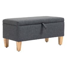 HOMCOM Linen Storage Ottoman Storage Box with Rubberwood Legs, Dark Grey