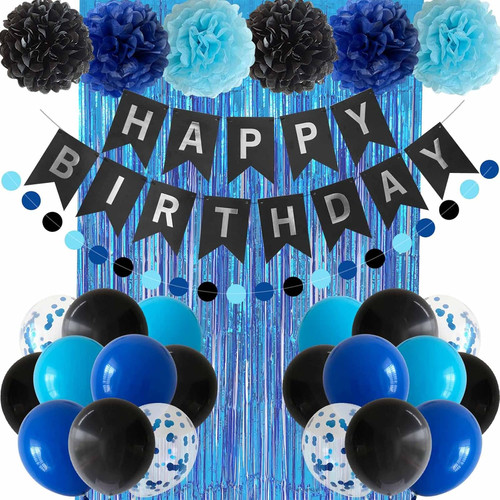 Blue black birthday party - black,