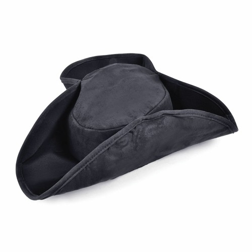 Black pirate tricorn hat - black, plush