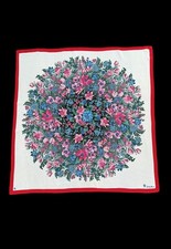 Valentino 70's Cream Red Pink Blue Floral Ladies Square Silk Scarf Boho Retro