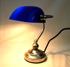 Small Bankers Lamp Blue Glass