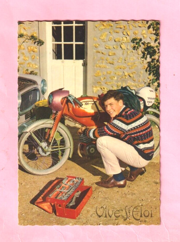 Young man and moped motobecane - young,