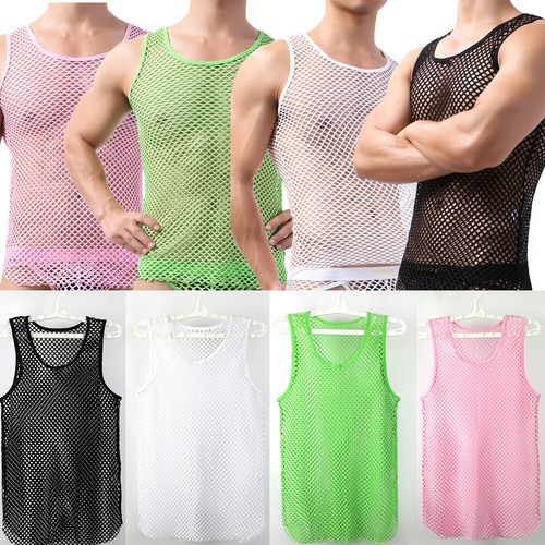Mens string mesh vest - vest, fish