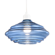 Modern Ribbed Honeycomb Glass Pendant Light Shade in Midnight Blue 26cm Diame...