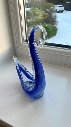 Blue glass swan 17cm - glass, 16cm
