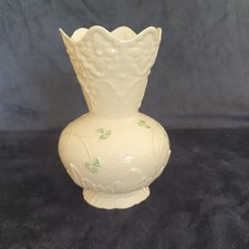 6" Belleek Parian China Shamrock Design Vase.  7th mark - Gold / Brown