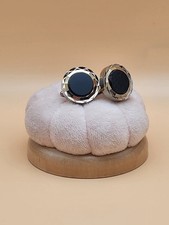 Vtg HICKOK USA Signed Onyx Black Gemstone Gold Tone Art Deco Cufflinks FREE $HIP