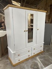 HANDMADE COUNTRY TRIPLE  DOORS MIRRORED WARDROBE IN WHITE+PINE (NOT FLATPACKED)