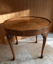 Antique Art Deco Burr Walnut Quad Coffee Side Table Queen Anne Legs - Pie Crust 