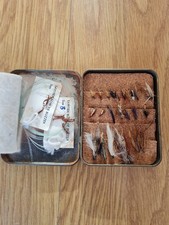 Vintage Very Early Richard Wheatley eyed Loch Leven Fly Box Containing 34 Flies