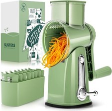 SUSTEAS Rotary Cheese Grater w/Handle &5 Blades, Round Slicer & Vegetable Grater