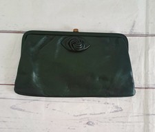 Jane Shilton England Made Vintage Black Leather Clutch Bag Gold Magnetic Clasp