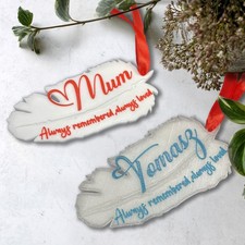 Robin Feather Personalised Christmas Tree Decoration Hanging Memorial Name Gift