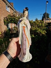 Lovely 11” Chinese Porcelain Shiwan Lady holding flowers  Figurine marked 