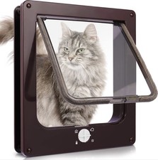 Brown 4-Way Locking Cat Flap L 23.5x27cm | Secure Door for Cats & Small Dogs