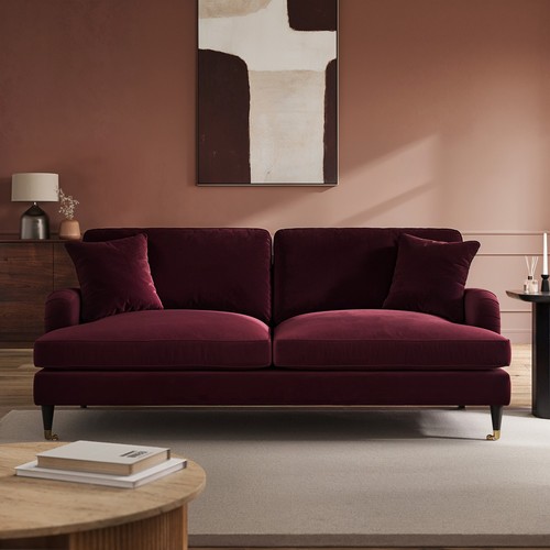 Burgundy velvet seater sofa - 3,