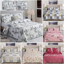 3 Pcs Patchwork Bedspread Reversible Quilt Comforter Bed Throw Set Double & king