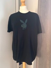 Playboy Black Logo T-Shirt L UK Large Cotton Bunny Print Streetwear 55x65cm