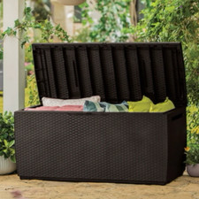 Keter Capri Deck Garden Storage Box 305 Litres Patio Outdoor - Wood Brown