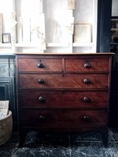Antique 19th Century Mahogany Oak Chest Of Drawers Splayed Feet Turned Pulls