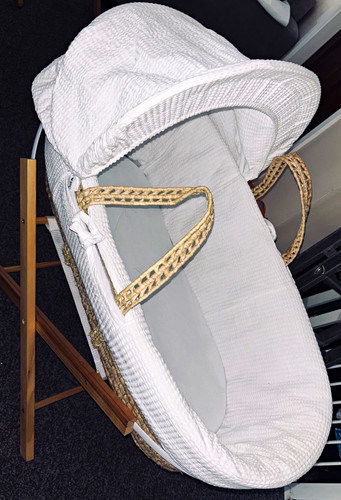 White wicker oval moses basket - white,