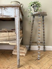 Tall French Bobbin Stool With Old Distressed Paint