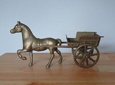 VINTAGE ARTICULATED BRASS HORSE & TRAP FIGURINE MINIATURE BRASS PONY&TRAP