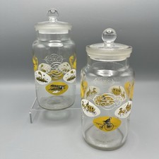 Ravenhead Transport Theme Plane Ship Glass Storage Jar X2 Lid 8 Inches Vintage