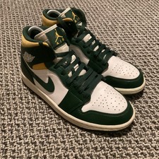 Nike Air Jordan 1 Mid Sonics Noble Green White & Yellow Mens Trainers Size 6.5 